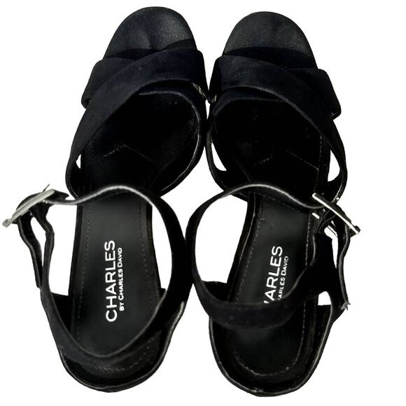 Charles David Open Toe Block Platform Heels, Suede Black Sandals Size 8.5 - Picture 2 of 10